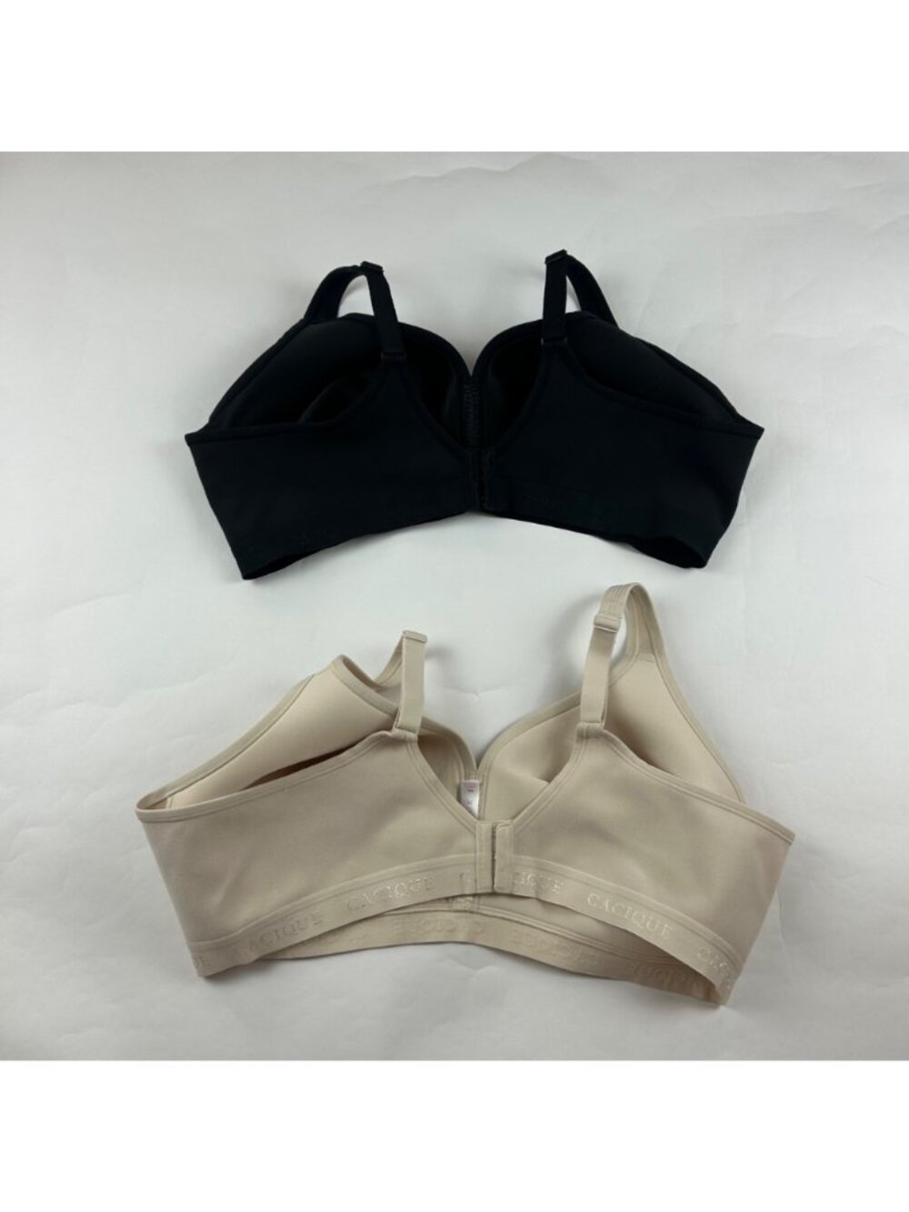 2ct Cacique Cotton Jersey Knit Soft Cup No Wire Bras Black Beige 48C - Picture 2 of 6